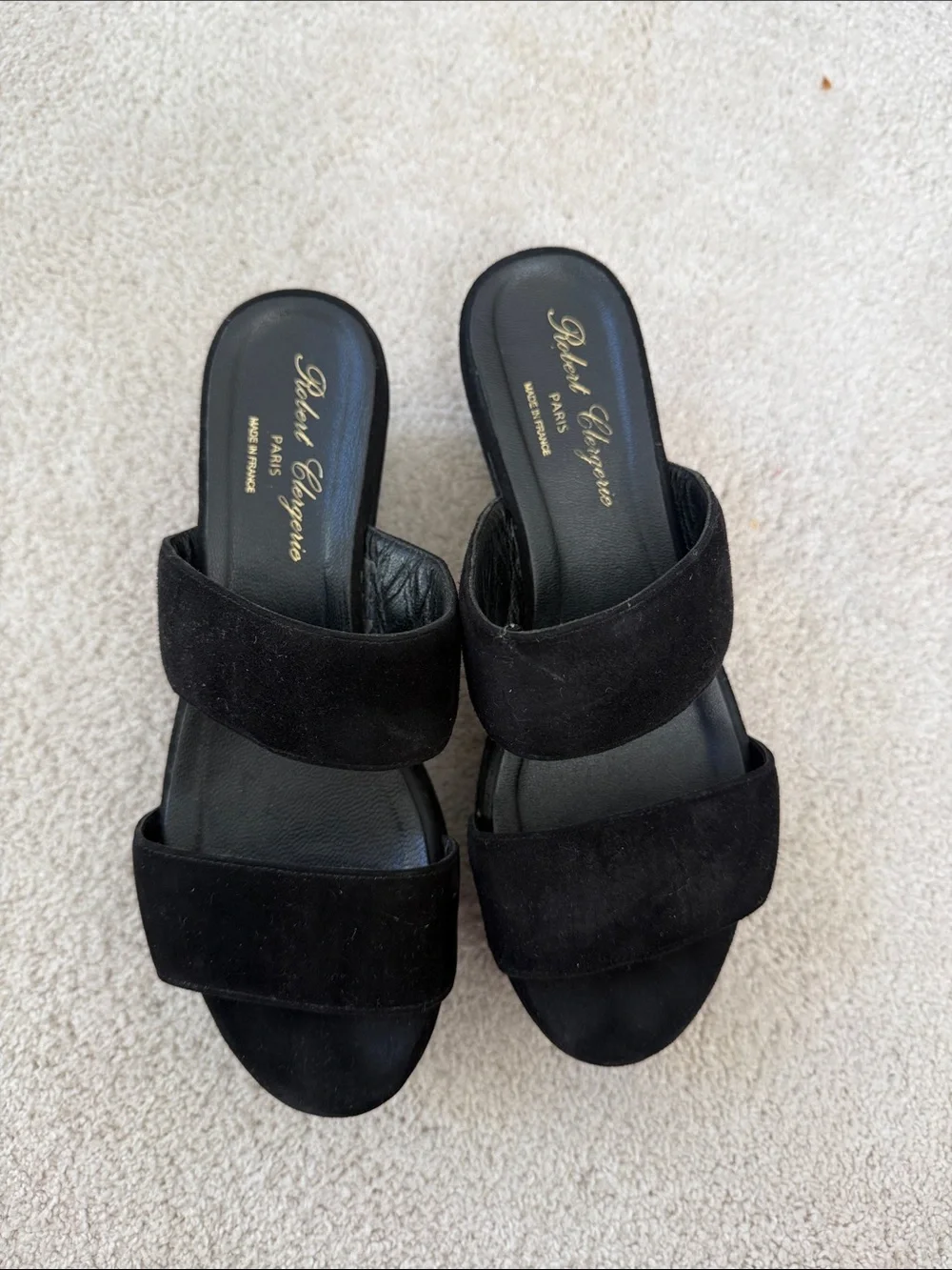 Robert Clergerie Black Suede Double-Strap Platform Slide - Women